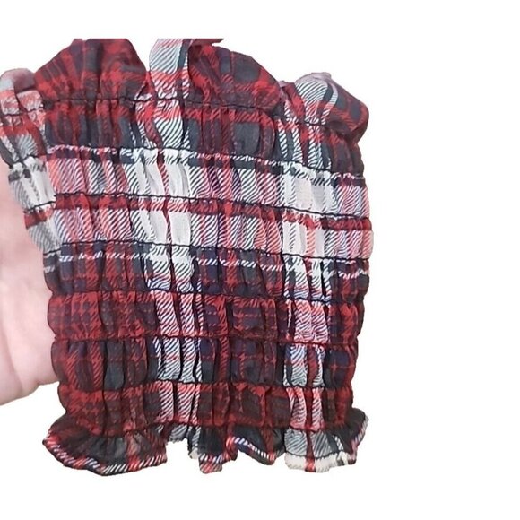 Talbots Red Plaid Multicolor Top Tie Neck Smocked Lined Pullover Women's 2X - Picture 4 of 8